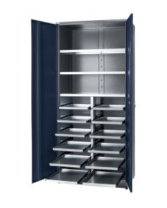 Küpper Materialschrank, Modell 70270, B. 91 cm H. 204 cm, 12 Schubladen für Maschinenkoffer